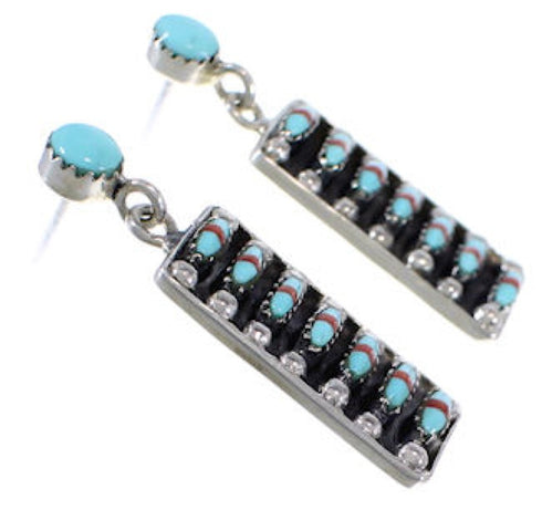 Turquoise And Coral Southwestern Post Dangle Earrings PX32857